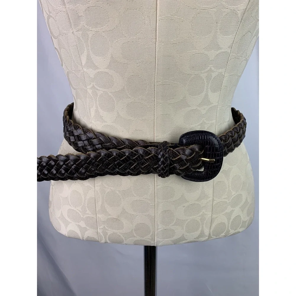 Medium (34) Tail Braided Belt Womens Brown Leather Woven 1.25